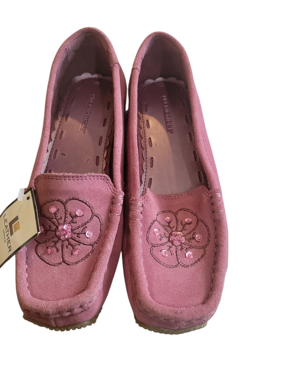 Mauve Pink Suede Embellished Loafers